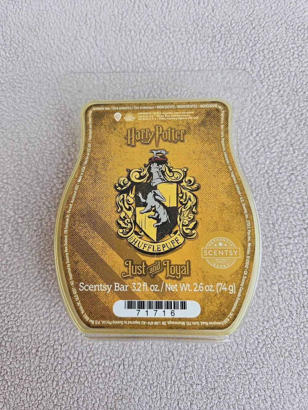 Scentsy Wax Bar Harry Potter HufflePuff: Just and Loyal 3.2oz Melt